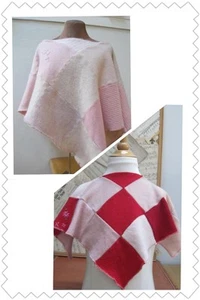 CASHMERE Baby Toddler Poncho S L $120 CLAUDE CLAWED Pinks Reds Patches Recycled - Picture 1 of 7