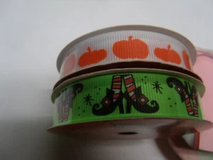 LOT 6 YARDS GROSGRAIN RIBBON 5/8" HALLOWEEN PUMPKINS WITCH SHOES HAIRBOW *N4* - Picture 1 of 2