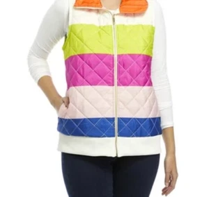 Women Colorful Stripe Quilted Puffer Zipper Vest with pockets NWT($74) - Picture 1 of 6