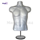 MALE TORSO MANNEQUIN -GREY (SILVER) + STAND + HANGING HOOK  MEN DRESS FORM