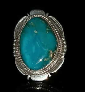 Size 7.5 Navajo Signed Turquoise Sterling Silver Ring By Bennie Ration - Picture 1 of 12