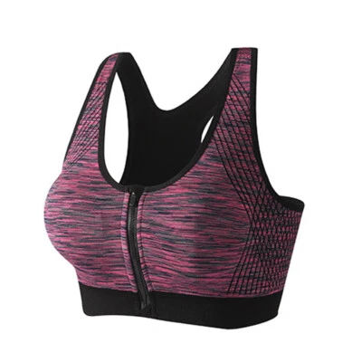 Women Sports Bra Front Zip High Impact Push Up Wireless Padded Ladies Vest - Image 1 of 4