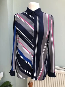 Ladies Tommy Hilfiger Striped Blouse Size 12 Blue Grey White Pink 42” Bust L/S - Picture 1 of 10