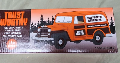 1953 Willy's Panel Van die cast Trustworthy Hardware coin bank with key - Image 1 of 4