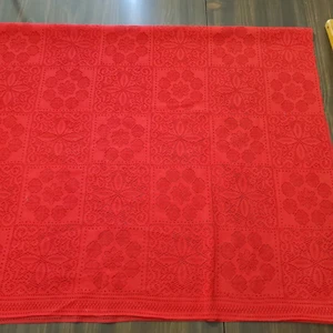 Red Lace Fabric Polyester Machine Lace Washable Tablecloth Crafts 1 1/4 yd x 60" - Picture 1 of 5