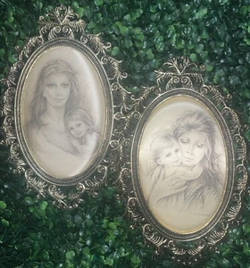 Giuseppe Tarantino Satin Framed Picture Mother and Child Ornate Brass Oval SET - Picture 1 of 6