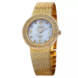 New Women's Burgi BUR097YG Swiss Diamond Blue MOP Dial Mesh Bracelet Watch - Picture 1 of 7