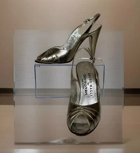 Bruno Magli Heels Silver Metallic Italian Leather Cocktail Formal Party Sz 6.5 - Picture 1 of 6