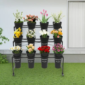 3 Layers Moving Plant Cart Shelf with Wheels Flower Display Stand + 12 Buckets - Picture 1 of 24