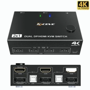 4K DP HDMI KVM Switch 2 Ports USB Dual Monitor 2 In 2 Out 2 Computer Control NEW - Picture 1 of 12