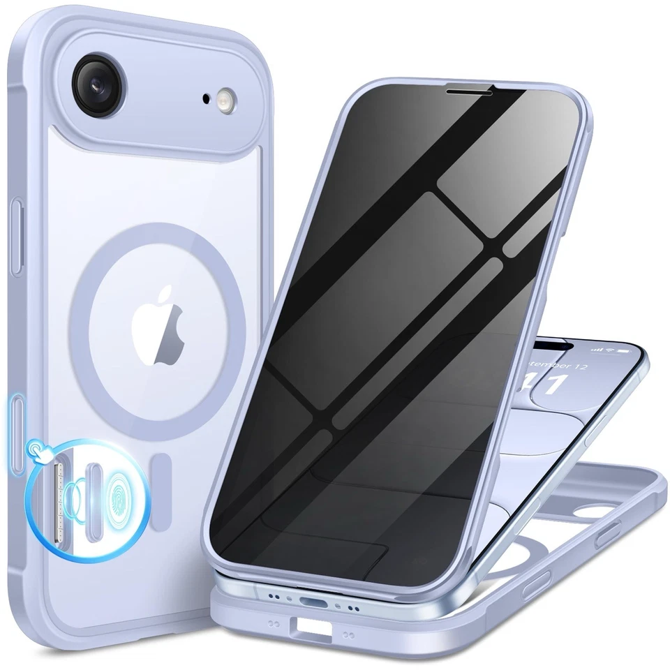 Funda BERFY iPhone 17 Air MagSafe Privacidad Pantalla Cámara Protector Completo Transparente Azul Foto 1 de 2