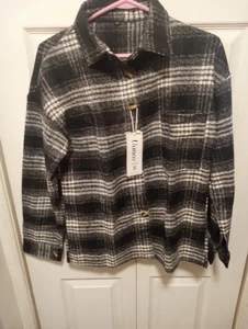 Chaqueta de mujer Uaneo blanca y negra a cuadros franela pesada talla pequeña nueva - Imagen 1 de 6