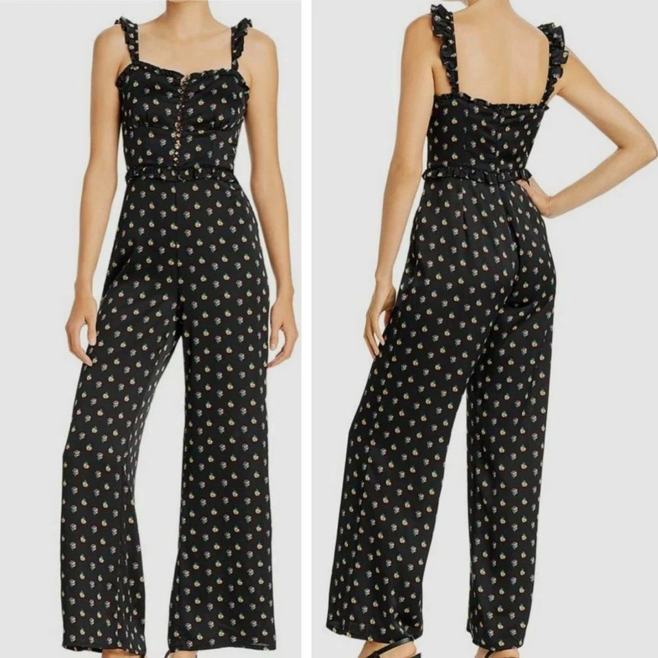 Aqua черный цветочный оборки Sweetheart без рукавов широкие ноги комбинезон размер маленький - Изображение 1 из 4