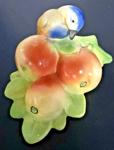 Vintage Tschechoslowakei Keramik Bluebird & Obst Wand Taschenvase Übertopf #5860 A - Bild 1 von 14