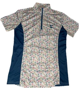 Polo pequeño deportivo de equitación con cremallera azul blanco estampado de herradura multicolor - Imagen 1 de 9