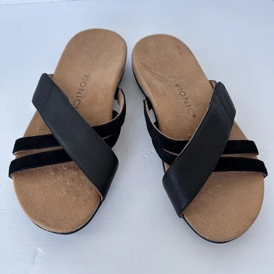 Vionic Women Size 8.5W -Zarie Black Leather Adjustable Slide Sandal Orthopedic - Image 1 of 4