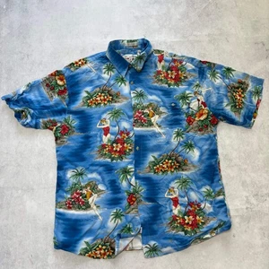 Vintage Hawaiian Shirt Mens XL Blue Floral Aloha Short Sleeve Rayon (E) - Picture 1 of 5