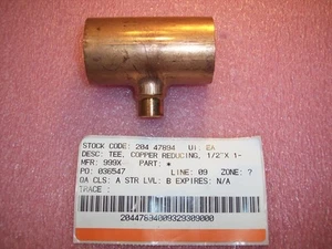 MENGE (1) KUPFER REDUZIERUNG T-STÜCK ROHRVERSCHRAUBUNG 1/2 ZOLL X 1-1/2 ZOLL X 3 ZOLL CRT-1/2 - Bild 1 von 3