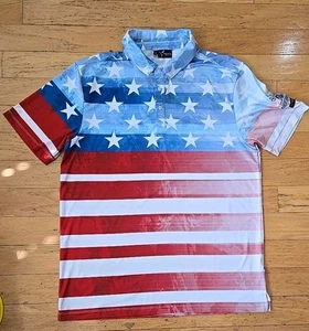 Yatta Golf Polo Mens L Red White Blue Stars Stripes Patriotic USA American Flag - Picture 1 of 10