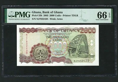 Ghana 2000 Cedis 4-8-2003 P33h Uncirculated Graded 66 - Image 1 of 2
