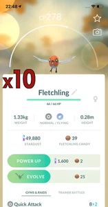 10x Fletchling Pokemon Bundle !! Good Chance of Lucky and Good IVs !! Go - Picture 1 of 1