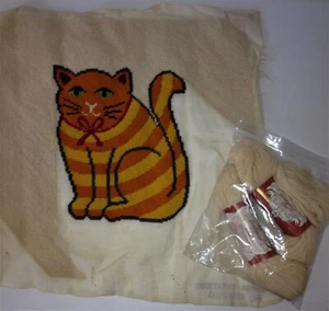 Vintage Madeira Creations Reynolds CAT NEEDLEPOINT Canvas & Yarn PARTIAL FINISH - Bild 1 von 3