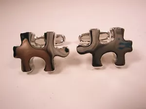Puzzle Pieces Modern Silver Tone Solid Cuff Links game player - Picture 1 of 7