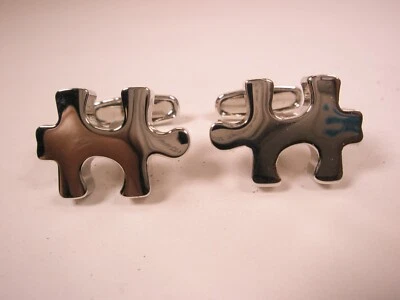 Puzzle Pieces Modern Silver Tone Solid Cuff Links game player - Image 1 of 4