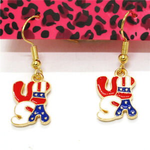 New Fashion Jewelry Blue Enamel Cute American Alphabet Women Stand Earrings