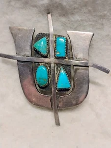 FRANK PATANIA~NATIVE AMERICAN~ TURQUOISE & STERLING SILVER PIN/BROOCH~ BOX (j) - Picture 1 of 5
