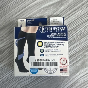 TRUFORM Unisex Medical Compression Socks 20-30mmHg MEDIUM BLACK - Picture 1 of 5