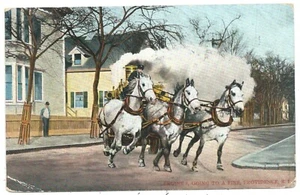 FIRE ENGINE - GOING TO A FIRE, PROVIDENCE R.I. 1907 Postcard - Picture 1 of 1