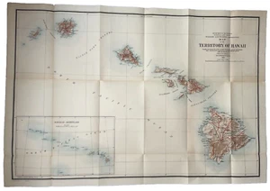 HAWAII 1904 GENERAL LAND OFFICE LARGE FOLDING MAP by FRANK BOND - Picture 1 of 8