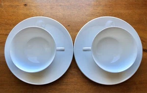 2x KPM Berlin ARKADIA WHITE Porcelain Teacup & Saucer Set Bisque Medallion _EUC - Picture 1 of 10