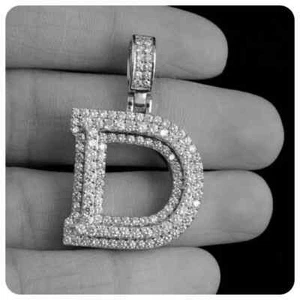 2 kt Rundschliff echter Moissanit "D" Initiale Anhänger 14k Weißgold vergoldet Silber - Bild 1 von 4