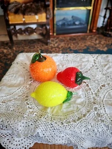 Murano Glas Obst aus Glas Zitrone Erbeere Orange 3 St.Vintage - Bild 1 von 10