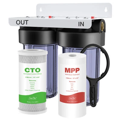 2-Stage Whole House Sediment Water Filter System Big Blue 10x4.5" for Well Farm - Image 1 of 4