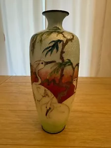 Antike große japanische Ginbari Cloisonne Vase mit Reihkranen & Baumdekoration - Bild 1 von 23