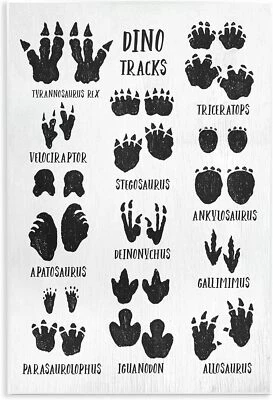 Tabla de pistas de dinosaurios rústicos para niños Stupell Industries con texto,...  Foto 1 de 4