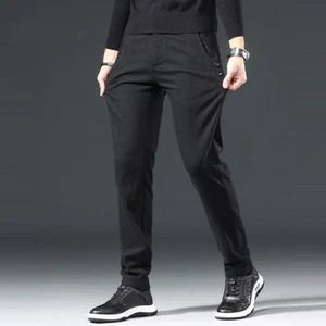 Hommes Extensible Pantalon Taille Élastique Droit Jambe Bouton Modèle Bas Neuf - Picture 1 of 15