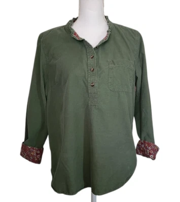 Top Talbots Petites Manga Larga Verde Pana Floral Puño Volantes Cuello Talla -XLp Foto 1 de 4