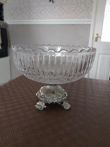 vintage 1972 Gim3211 Heavy Glass Candy/Fruit Bowl On Cast Stand - Bild 1 von 10