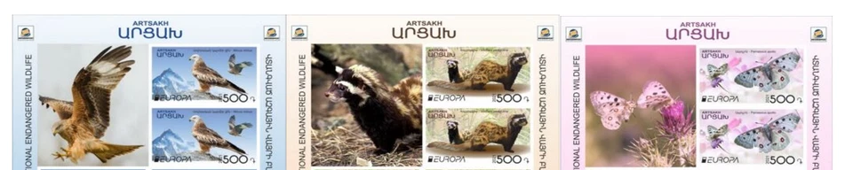 Artsaj Karabaj 2021 MNH** Mi 231-233 Europa Wildlife Butterfly Eagle IMPERF. Foto 1 de 1