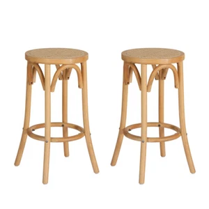 Artiss 2x Bar Stool Wooden Stool Counter Chair Kitchen Barstools Rattan Seat - Picture 1 of 7
