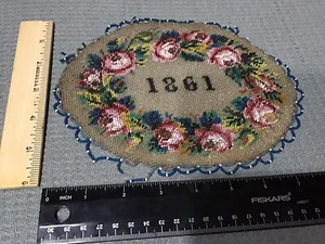 1861 Unique Glass Beaded Oval Victorian Doily. Great Piece of History. - Picture 1 of 3