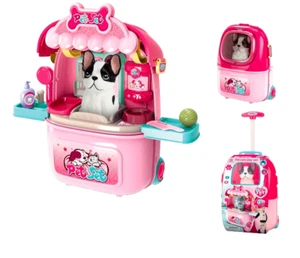 2 IN 1 Pretend Play Pet Trolley Case Dog Cat Set Home Play Toys Tool/Make Up/Kit - Picture 1 of 9