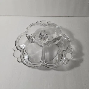 Plato de caramelo Duncan & Miller de 3 piezas con tapa Canterbury vidrio prensado pesado  - Imagen 1 de 8