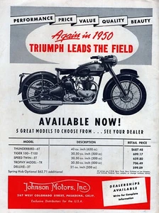 1950 Triumph Thunderbird 6T Motorcycle Original Print Ad - Picture 1 of 1