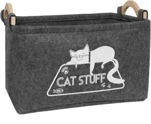 Cat Toy Box, Cat Toy Storage Basket with Handles, Felt Pet Toy Basket Pet Suppli - Picture 1 of 7