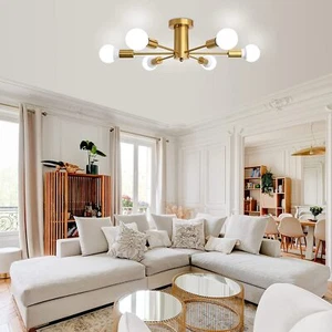 Gold Chandelier Pendant Light Fixture Sputnik Flush Mount Ceiling Lamp Kitchen - Picture 1 of 24